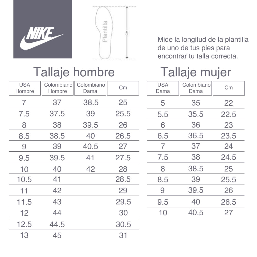 Tallas Zapatillas Nike Mujer Tabla De Tallas Zapatillas Nike Mujer